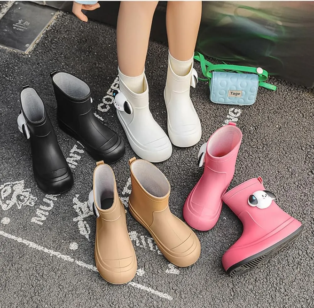 Short Ankle-High Rain Boots Waterproof Cute Short Rubber Cartoon Detachable Dog Boots