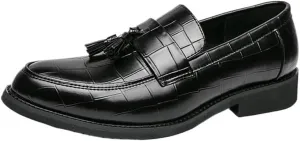 Slip Resistant Comfortable Lightweight Men's Loafers Shoes Pointed Toe Block Pattern with Tassel Loafer