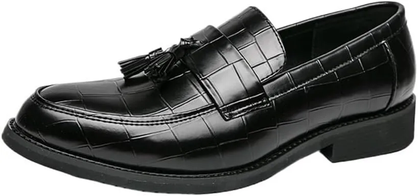 Slip Resistant Comfortable Lightweight Men's Loafers Shoes Pointed Toe Block Pattern with Tassel Loafer