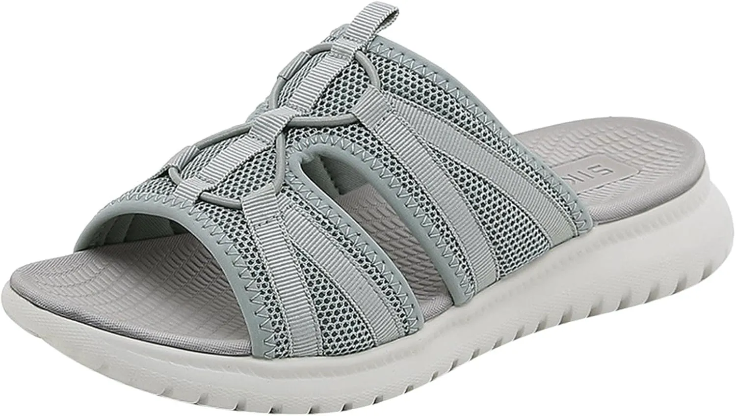 Spring Summer Women Flat Sandals Athletic Mesh Design Mesh Lightweight Breathable Sandals Slip On Bottom Sport Cushioned Footbed Shoe Outdoor Leisure Walking Fitness Hiking Cycling Slippers