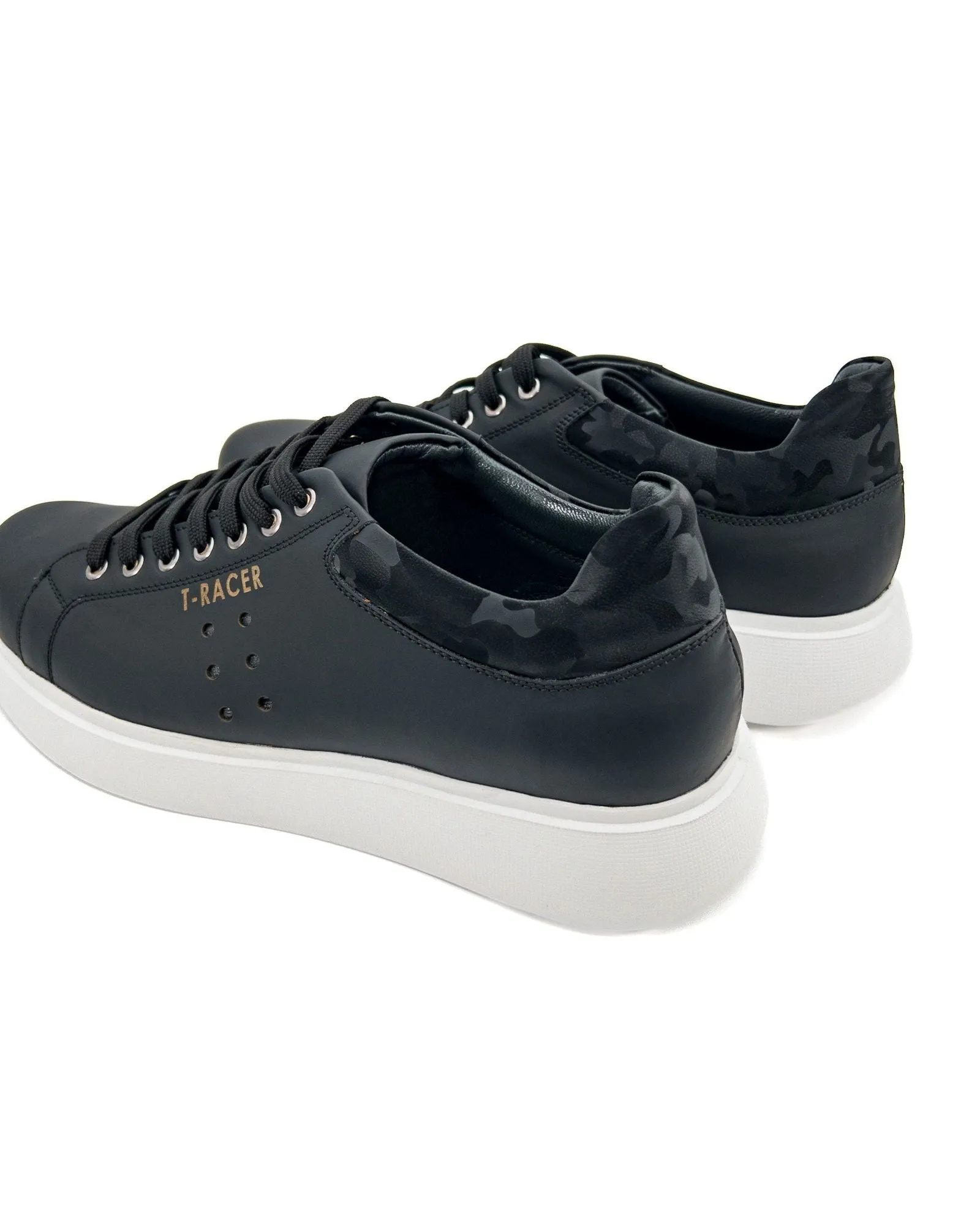 T-Racer Black Genuine Leather White Sole Men's Sneaker