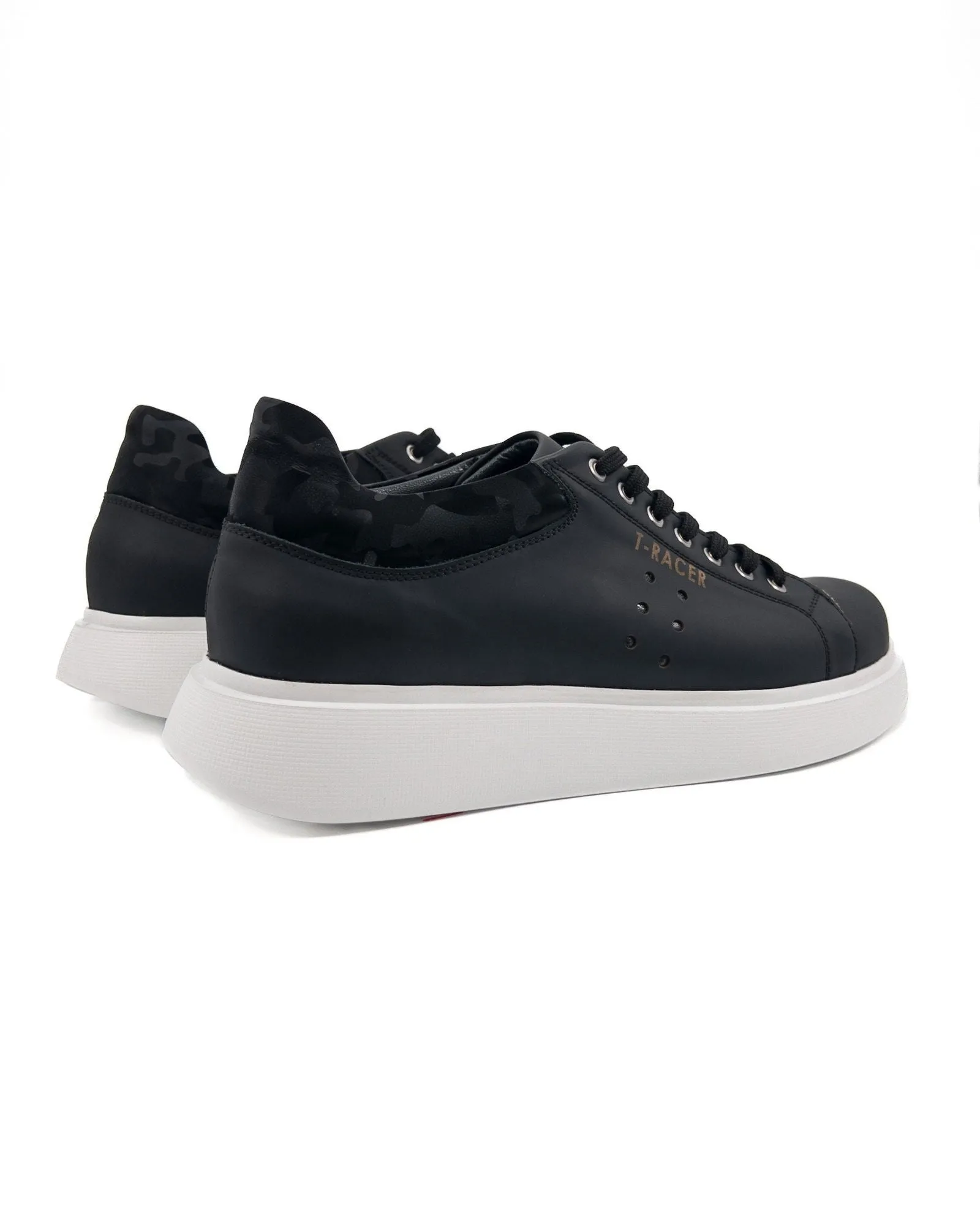 T-Racer Black Genuine Leather White Sole Men's Sneaker