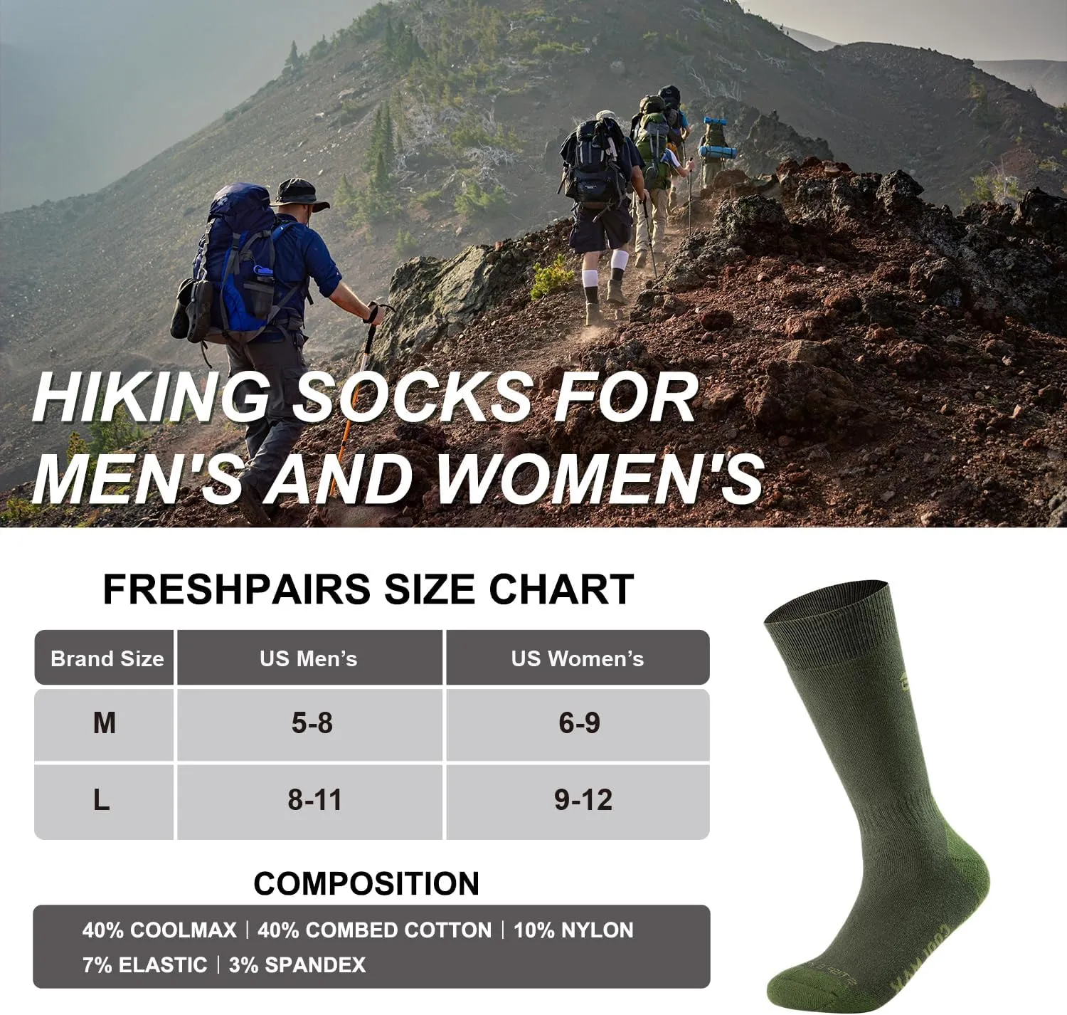 Tactical Boot Socks for Men, Mid-Calf, Cushioned, Moisture-Wicking & Quick-Dry, Athletic Support, 2-Pack