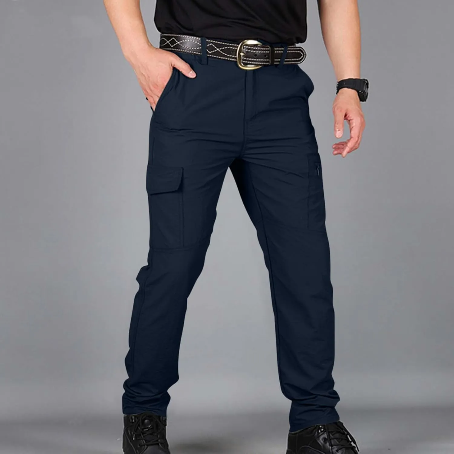 Tactical Pants for Men Stretch Ripstop Waterproof Zipper Cargo Hiking Pants Relaxed Fit Work Pant Fishing with Pockets