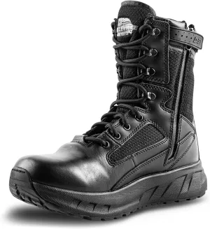 TACTICAL RESEARCH TR MAXX 8Z 8" Ultra-Cushioned Maximalist Black Tactical Boots for Men with Zipper - Designed for Police, EMS, and Security with Slip-Resistant Vibram Outsole, Black - 9 W