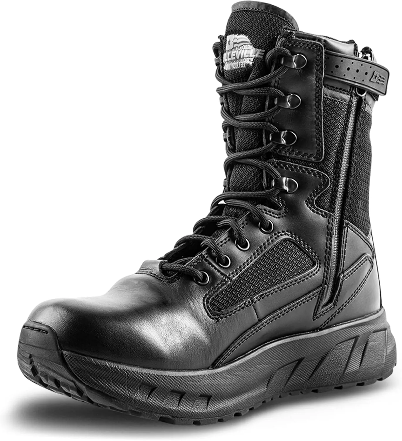 TACTICAL RESEARCH TR MAXX 8Z 8" Ultra-Cushioned Maximalist Black Tactical Boots for Men with Zipper - Designed for Police, EMS, and Security with Slip-Resistant Vibram Outsole, Black - 9 W