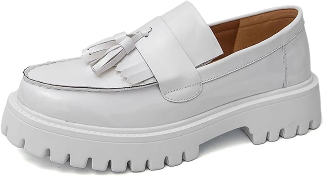 Tassel Loafers for Men's Patent Leather Platform Dress Shoes Chunky Block Heel Heighten Non-Slip Lug Sole Slip On Big Toe Formal Business Loafers for Wedding Party