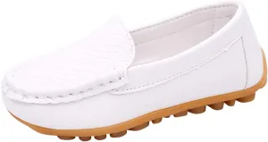 Toddler Little Kid Boys Girls No Slip On Loafers Dress Flat Shoes Soft Suede Leather Flat Boat Shoes Loafer (White, 22)