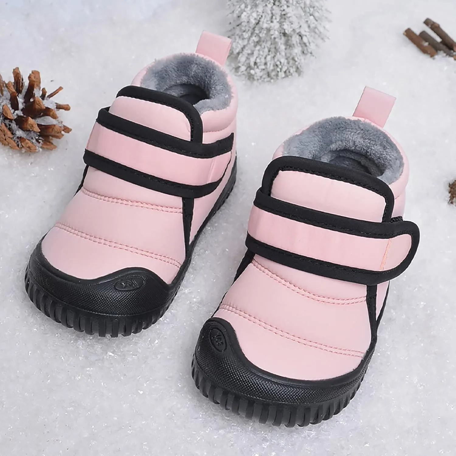 Toddler Snow Boots Boys Girls Cozy Fleece Winter Ankle Boots Non-Slip Faux Fur Booties Little Kids Warm Walking Shoes