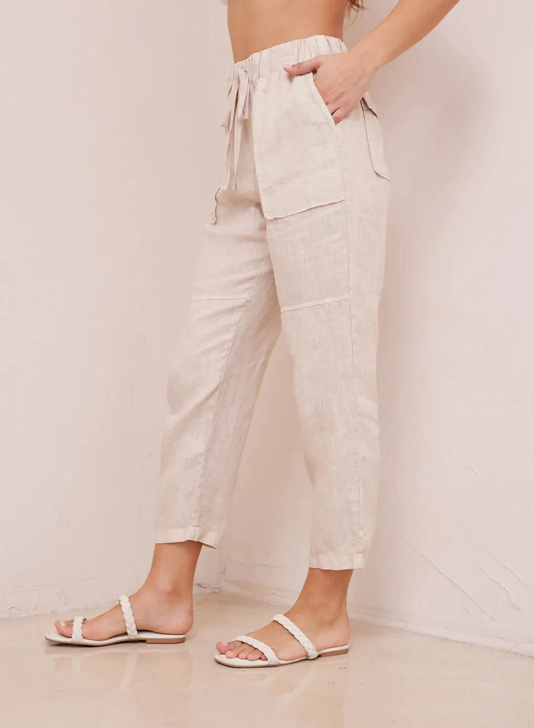Utility Tie Waist Linen Trouser - Paloma Sand