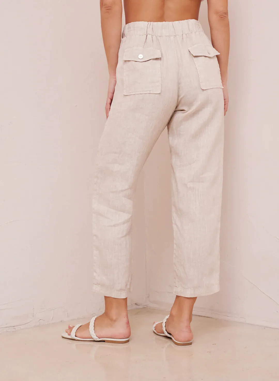 Utility Tie Waist Linen Trouser - Paloma Sand