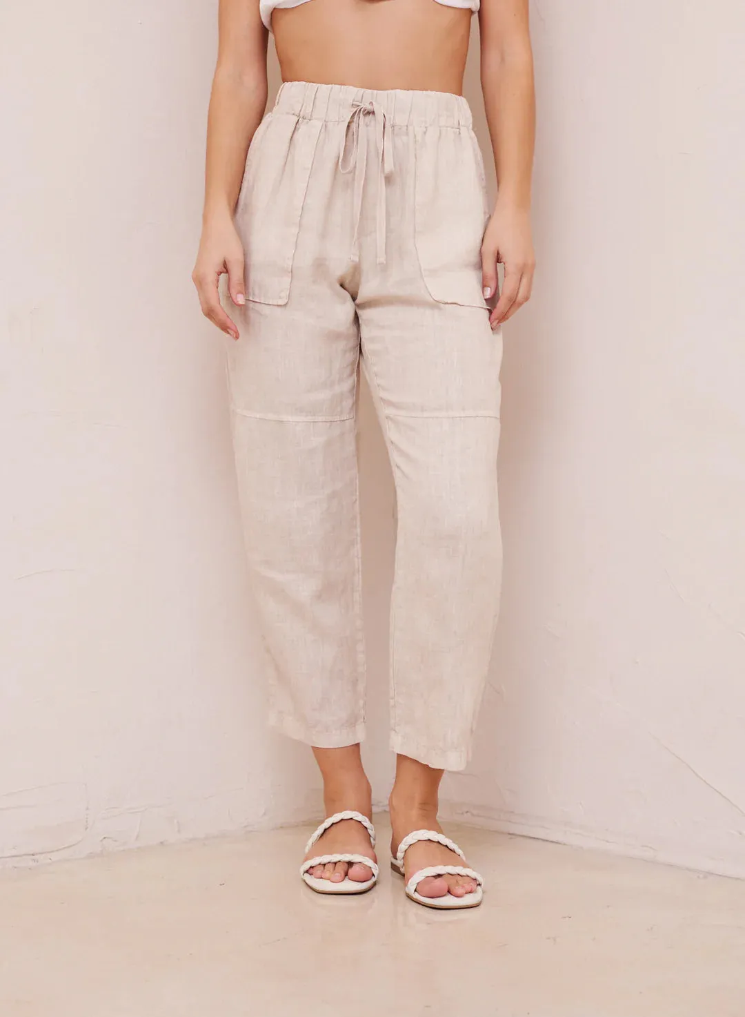 Utility Tie Waist Linen Trouser - Paloma Sand