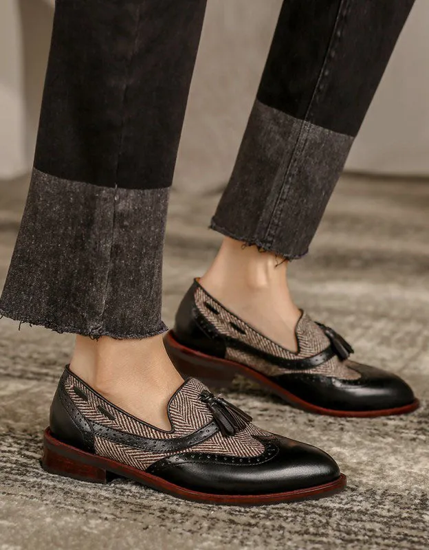 Vintage British Brogue Style Women‘s Oxford Shoes
