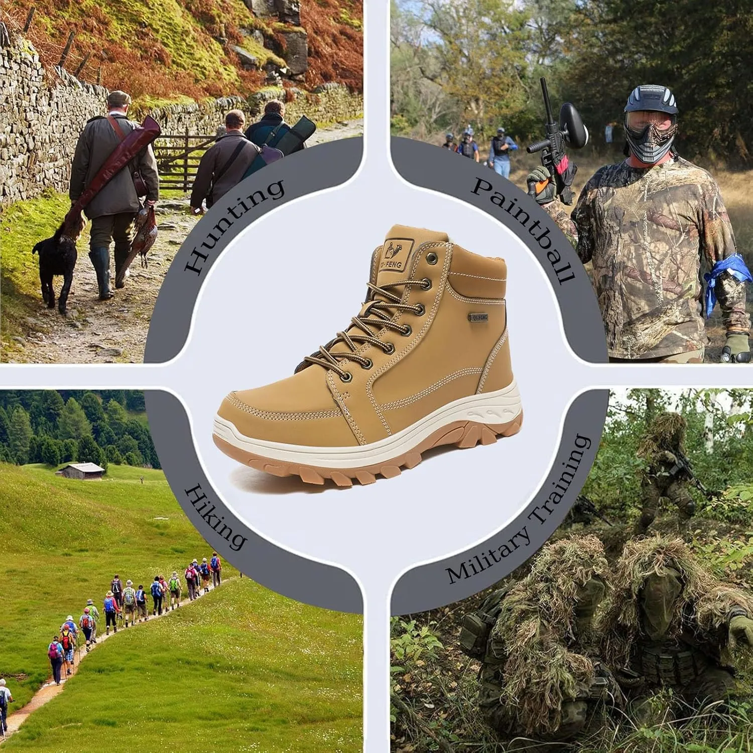Waterproof Leather Tactical Combat Boots, Winter Warm Snow Boots, Outdoor Lightweight Anti-Slip Hiking Shoes