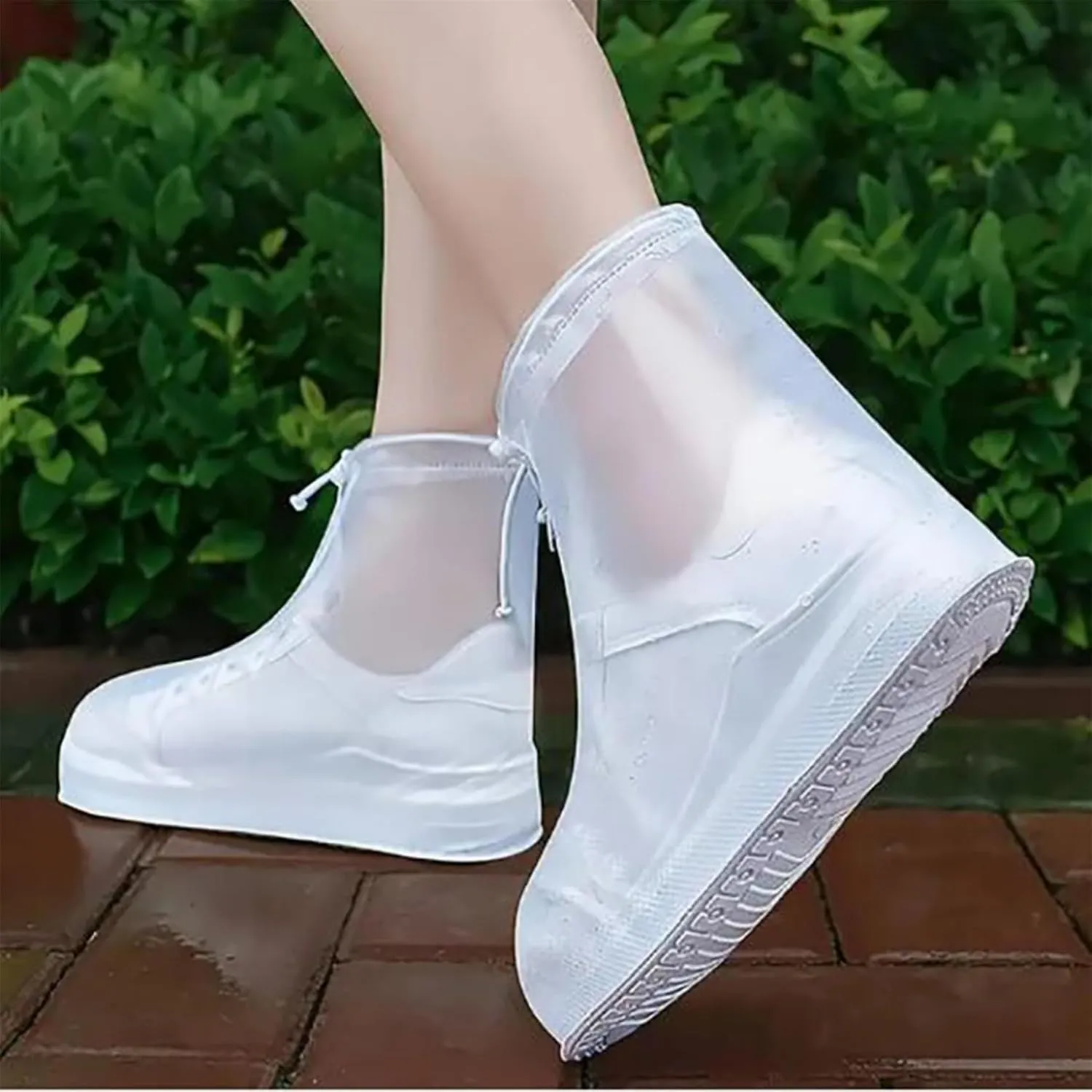 Waterproof Rain Boot Shoes Covers, Sand Control Anti-Slip Shoe Cover Galoshes, PVC Reusable Rain Snow Boots Overshoes for Garden Travel Outdoor Cycling Camping Fishing, White Size M