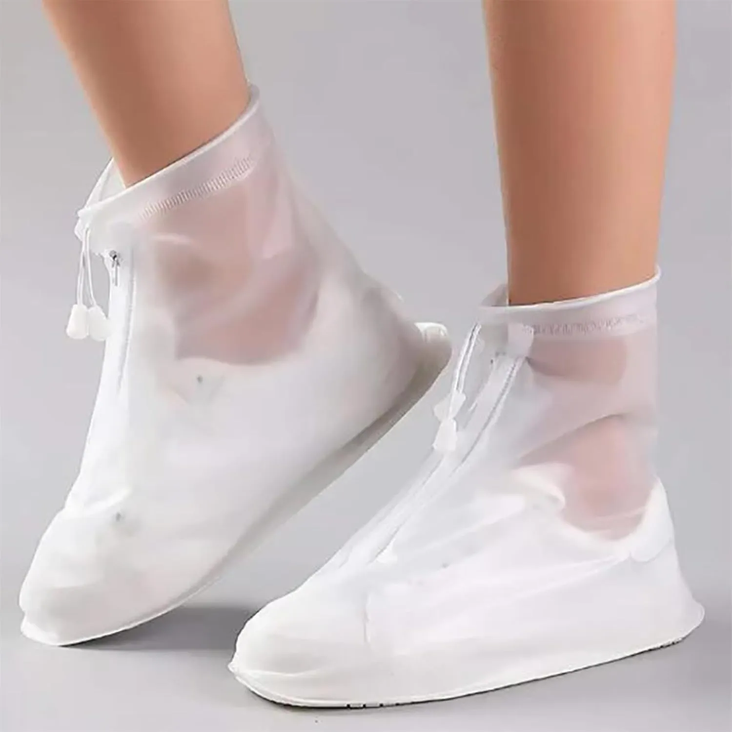 Waterproof Rain Boot Shoes Covers, Sand Control Anti-Slip Shoe Cover Galoshes, PVC Reusable Rain Snow Boots Overshoes for Garden Travel Outdoor Cycling Camping Fishing, White Size M