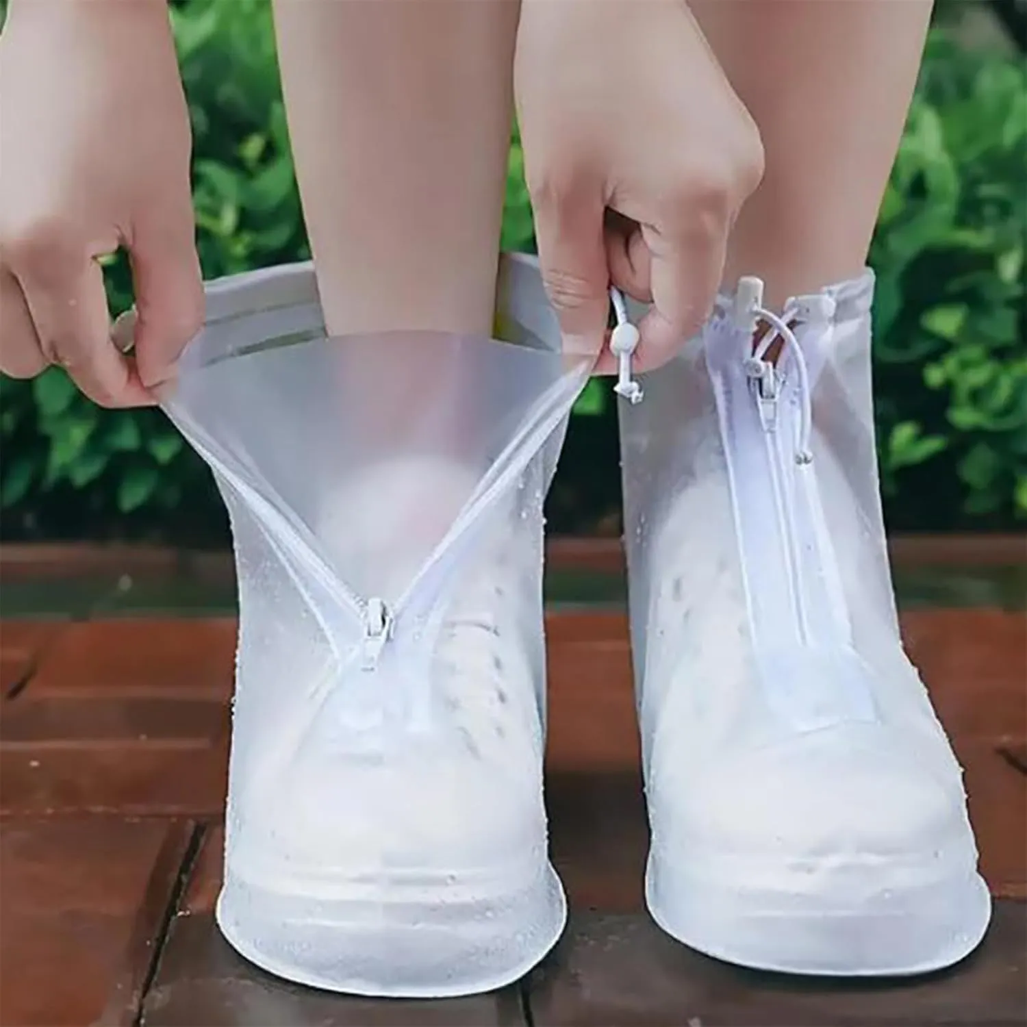 Waterproof Rain Boot Shoes Covers, Sand Control Anti-Slip Shoe Cover Galoshes, PVC Reusable Rain Snow Boots Overshoes for Garden Travel Outdoor Cycling Camping Fishing, White Size M