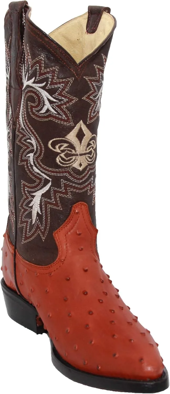 Western Shops Mens Leather Ostrich Quill Print Western Cowboy Boots