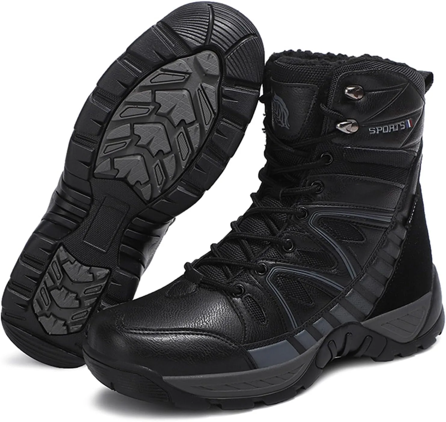 Winter Plush Warm Snow Tactical Combat Boots, Waterproof Anti-Slip High-Top Hiking Shoes, Military Leather Work Boots