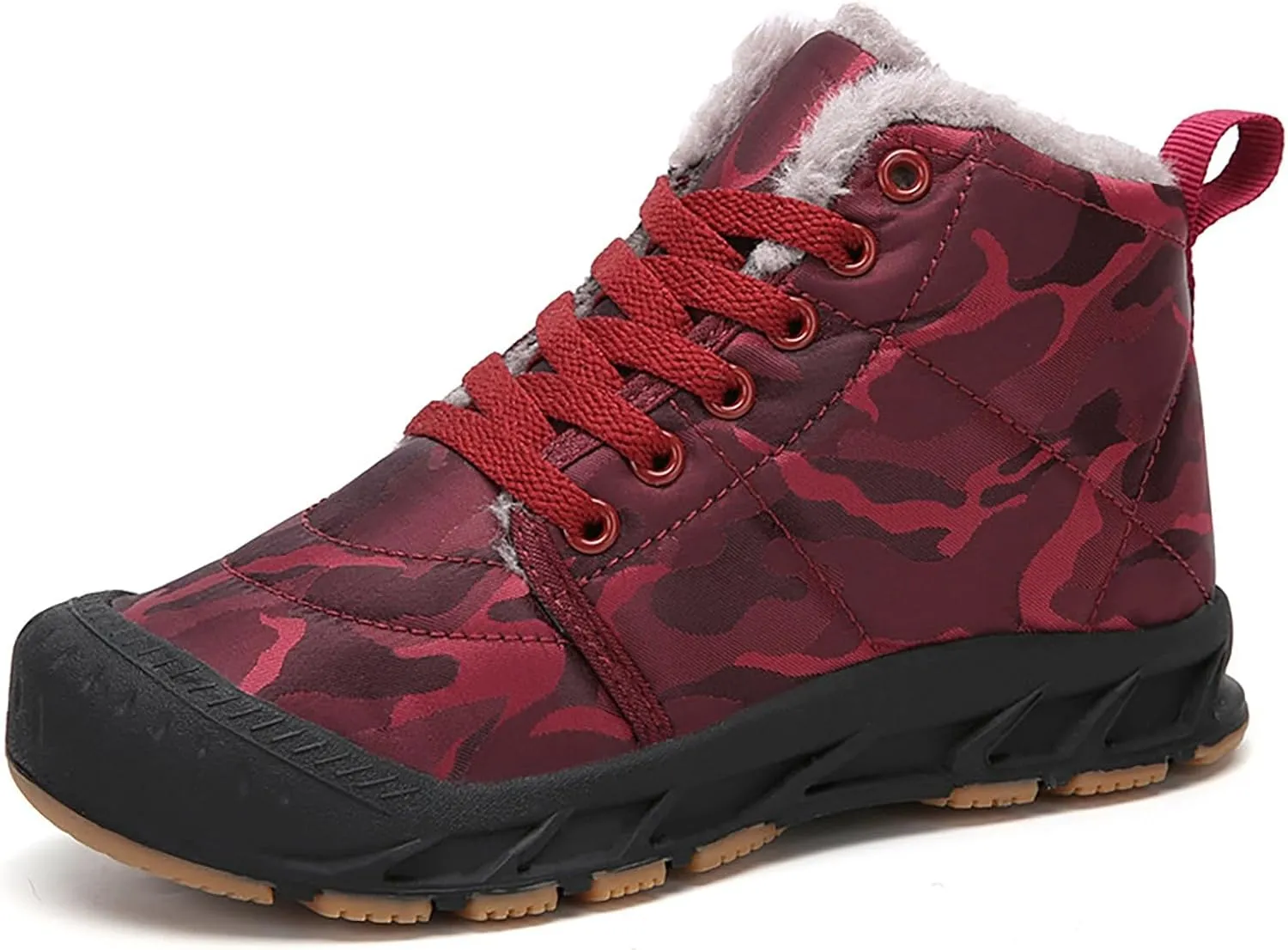 Winter Snow Boots for Kids Warm Faux Fur Lined Ankle Booties Lace Up Slip on Outdoor Walking Shoes for Boys Girls
