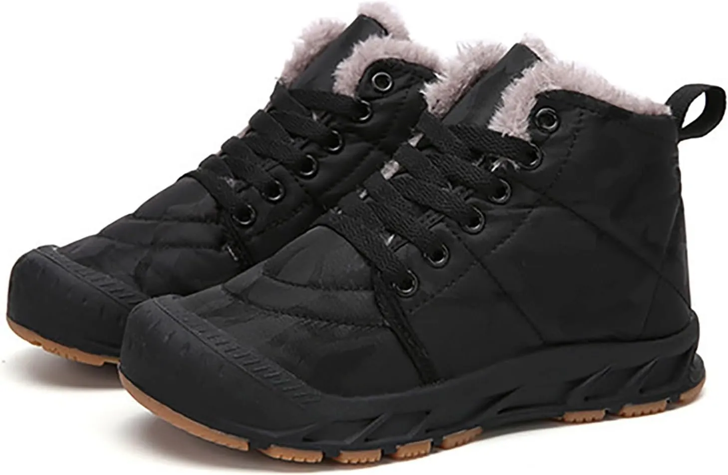 Winter Snow Boots for Kids Warm Faux Fur Lined Ankle Booties Lace Up Slip on Outdoor Walking Shoes for Boys Girls