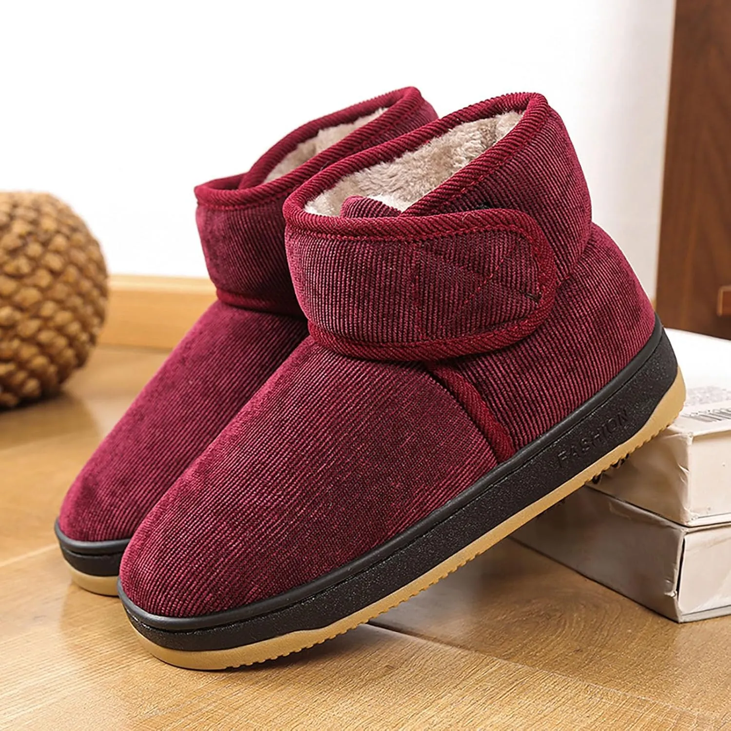 Women Ankle Boots Low Heel Non Slip Cotton Shoes Slip On Walking Boots Soft Sole Flat Shoes Wide Calf Rain Boots