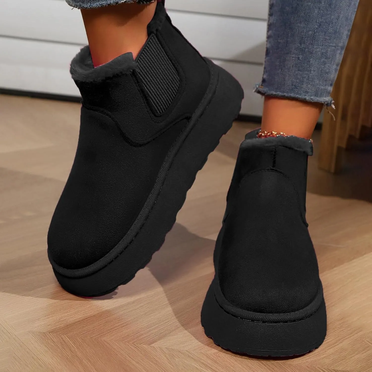 Women Leather Boots Winter Thick Sole With Plush Insulation Short Tube And Cotton Snow Boots Short Snow Boots