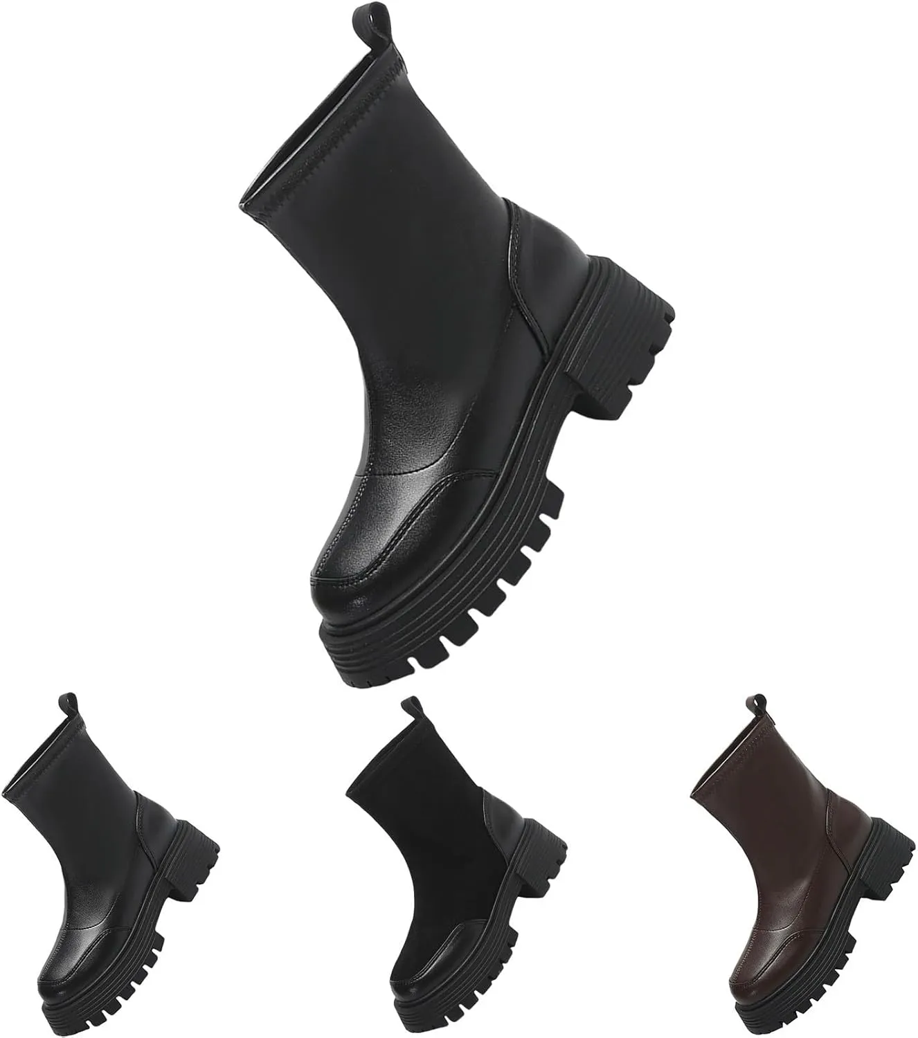 Women Lug Sole Ankle Boots Low Heel Hiking Boots Women Waterproof Casual Boots Slip On Chunky Heel Short Boots