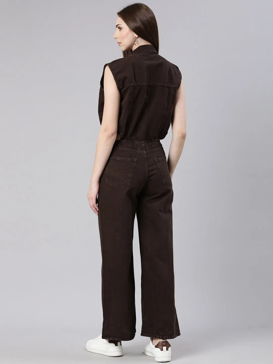 Women Solid Coffee Brown Basic Jumpsuit