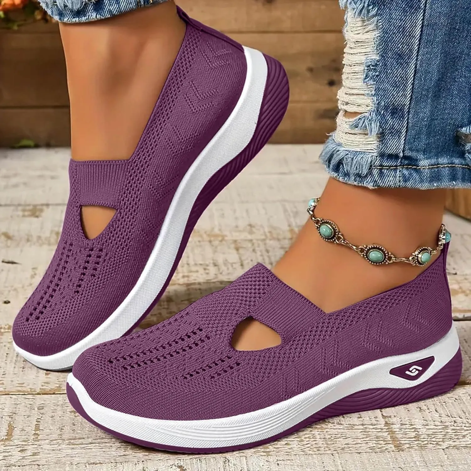 Women Walking Shoes Orthopedic Sock Sneakers Slip-On Woven Breathable Mesh Nursing Work Mesh Air Cushion Athletic Shoes