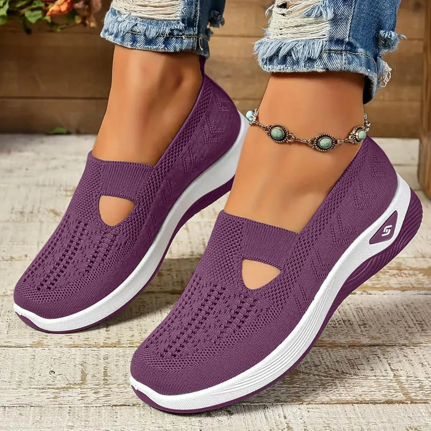 Women Walking Shoes Orthopedic Sock Sneakers Slip-On Woven Breathable Mesh Nursing Work Mesh Air Cushion Athletic Shoes