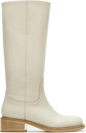 Women's Banana Knee High Boots Square Toe Chunky Block Heel Comfortable Low Heel Pull on Wide Calf Riding Long Boots for Women