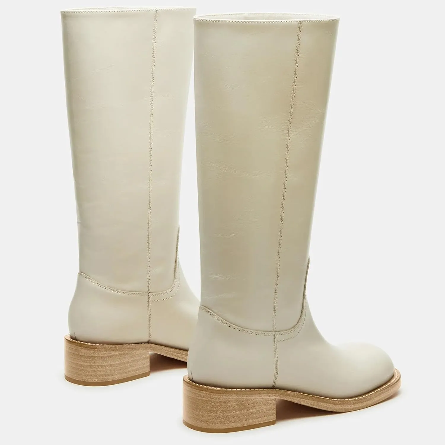 Women's Banana Knee High Boots Square Toe Chunky Block Heel Comfortable Low Heel Pull on Wide Calf Riding Long Boots for Women