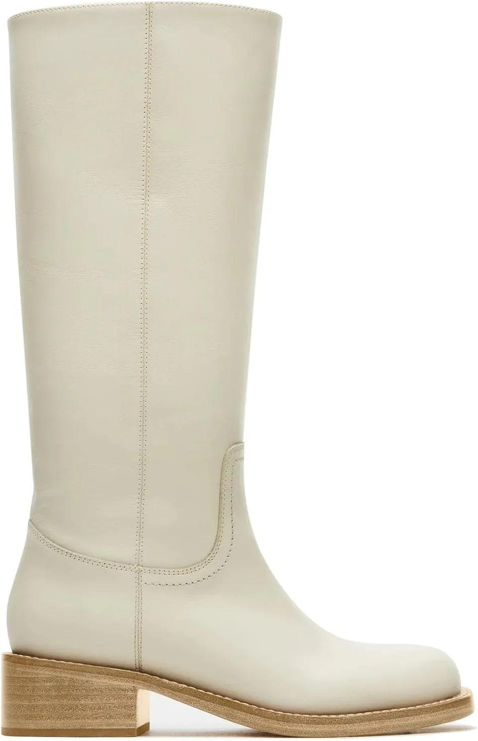 Women's Banana Knee High Boots Square Toe Chunky Block Heel Comfortable Low Heel Pull on Wide Calf Riding Long Boots for Women