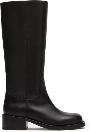 Women's Banana Knee High Boots Square Toe Chunky Block Heel Comfortable Low Heel Pull on Wide Calf Riding Long Boots for Women