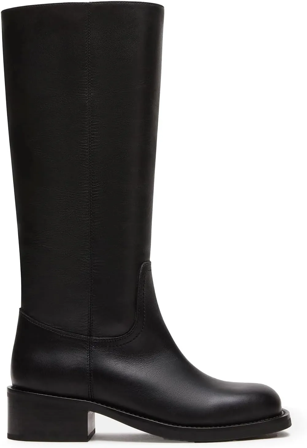 Women's Banana Knee High Boots Square Toe Chunky Block Heel Comfortable Low Heel Pull on Wide Calf Riding Long Boots for Women