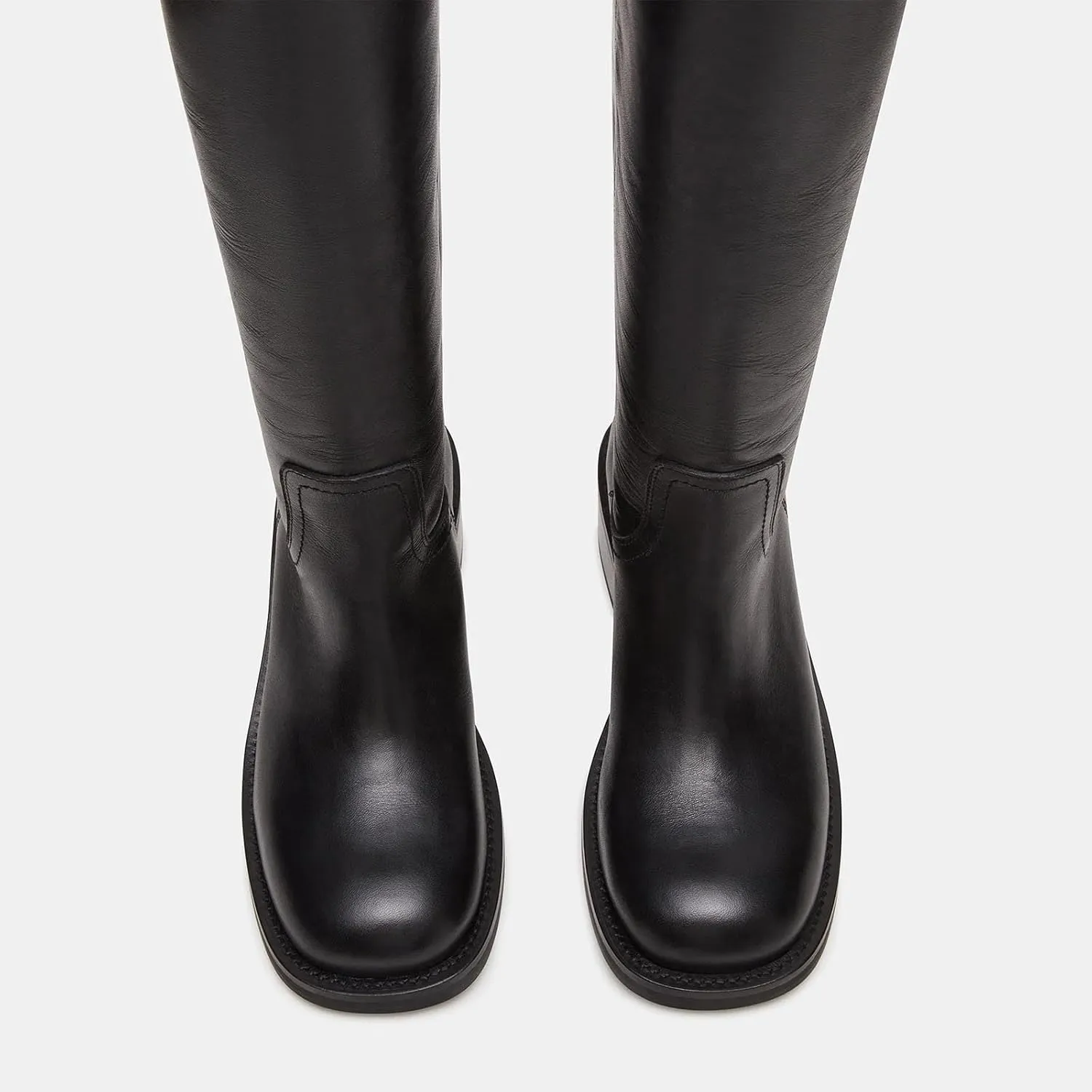 Women's Banana Knee High Boots Square Toe Chunky Block Heel Comfortable Low Heel Pull on Wide Calf Riding Long Boots for Women