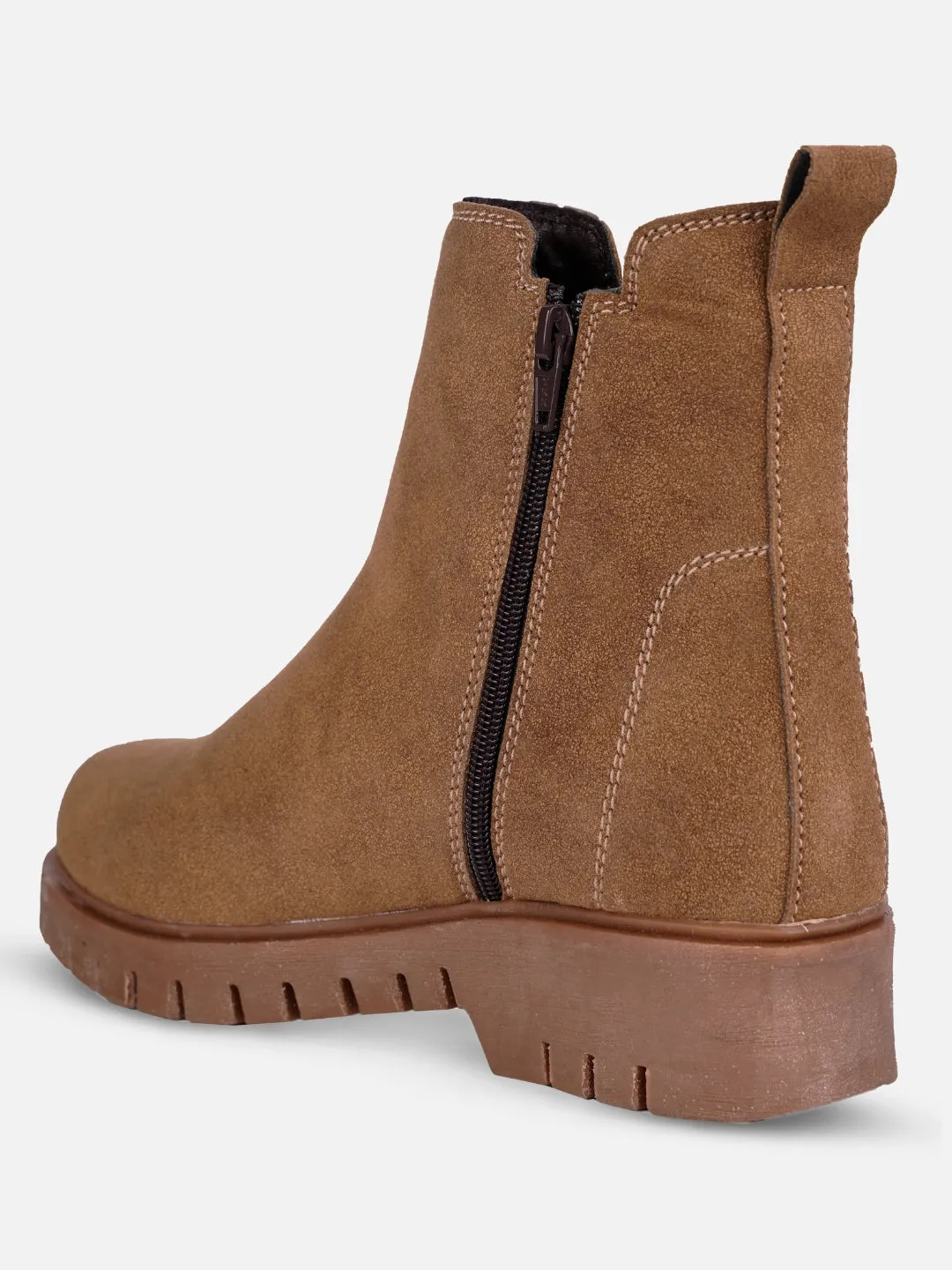 Women's Beige Suede Finish Boots (IU5008)