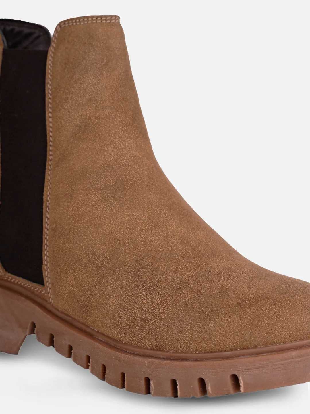 Women's Beige Suede Finish Boots (IU5008)