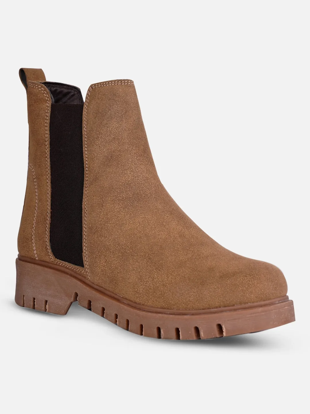 Women's Beige Suede Finish Boots (IU5008)