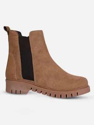 Women's Beige Suede Finish Boots (IU5008)