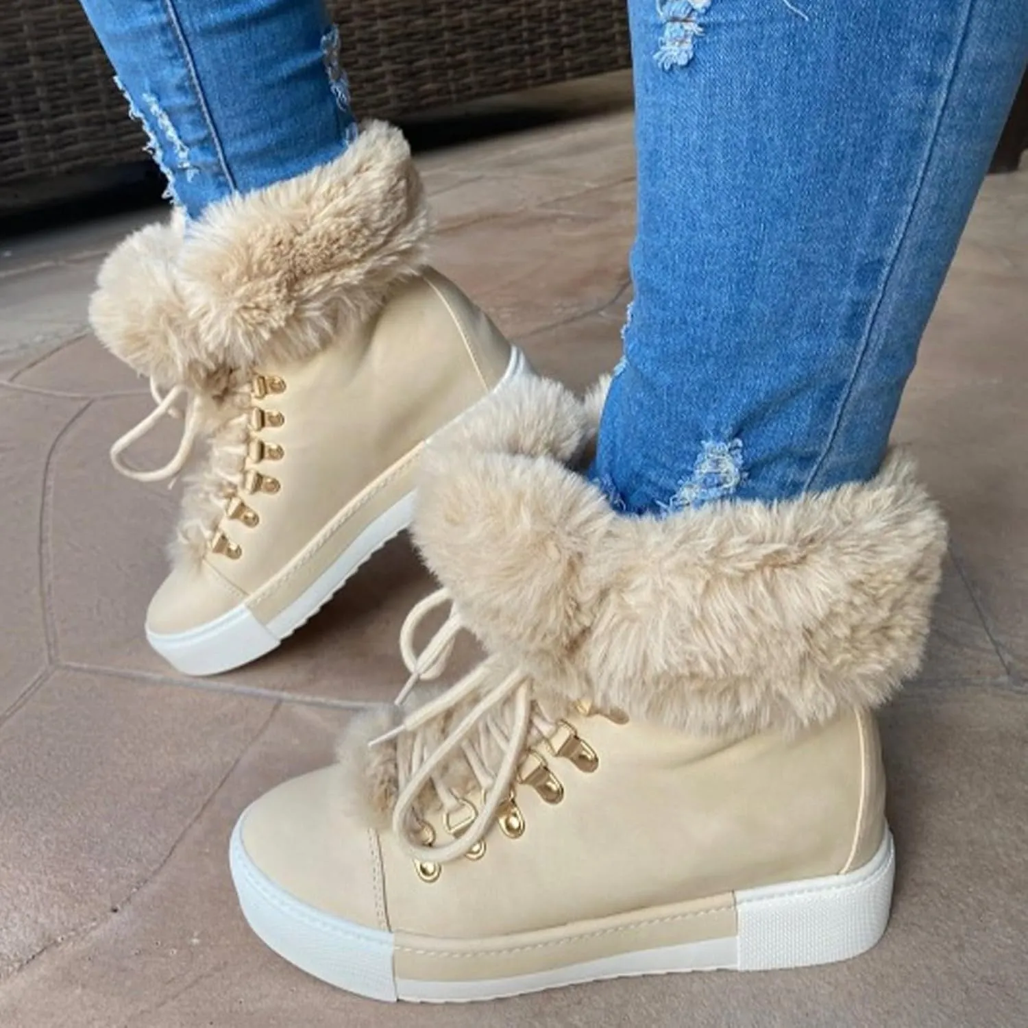 Womens Booties And Ankle Boots Plush Lined Lac?? Up Walking Boots Slip On Waterp??oof Winter Boots For Women