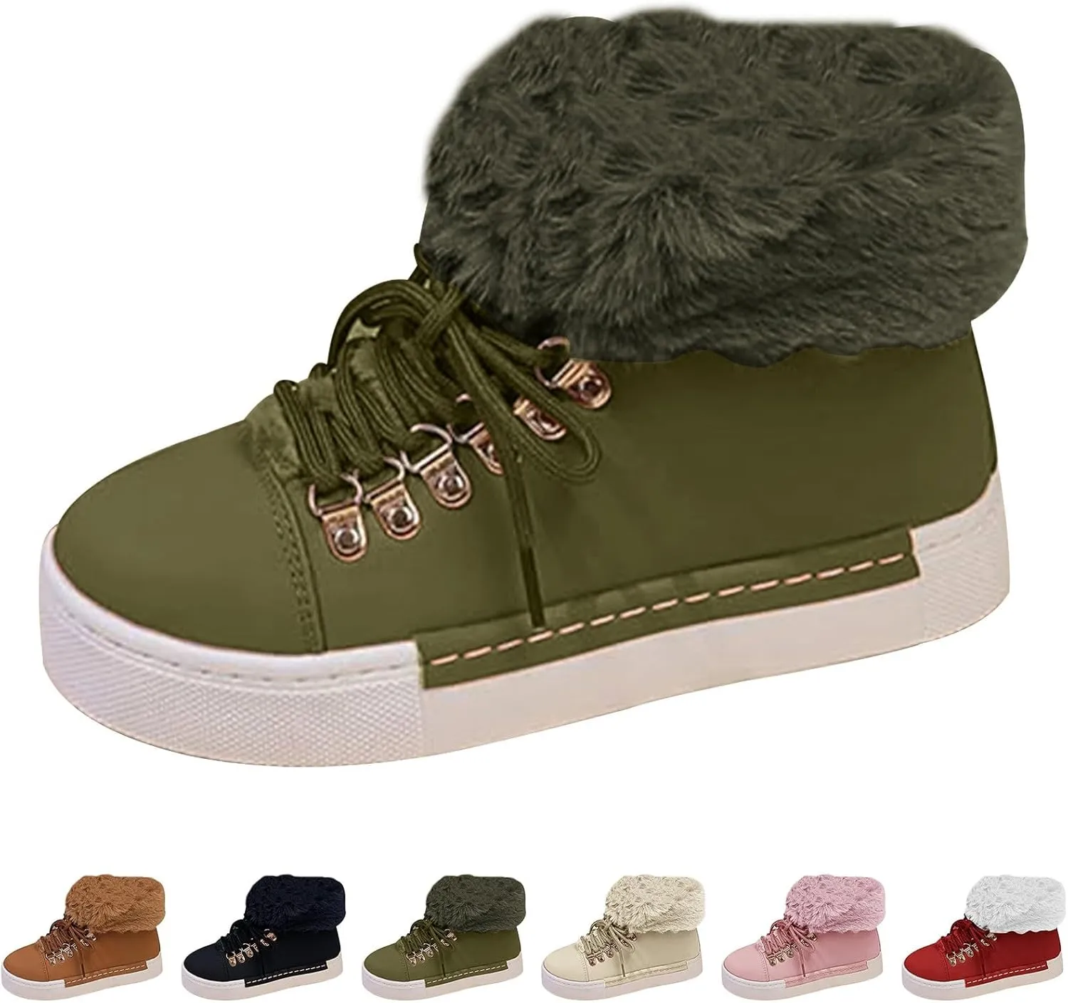 Womens Booties And Ankle Boots Plush Lined Lac?? Up Walking Boots Slip On Waterp??oof Winter Boots For Women