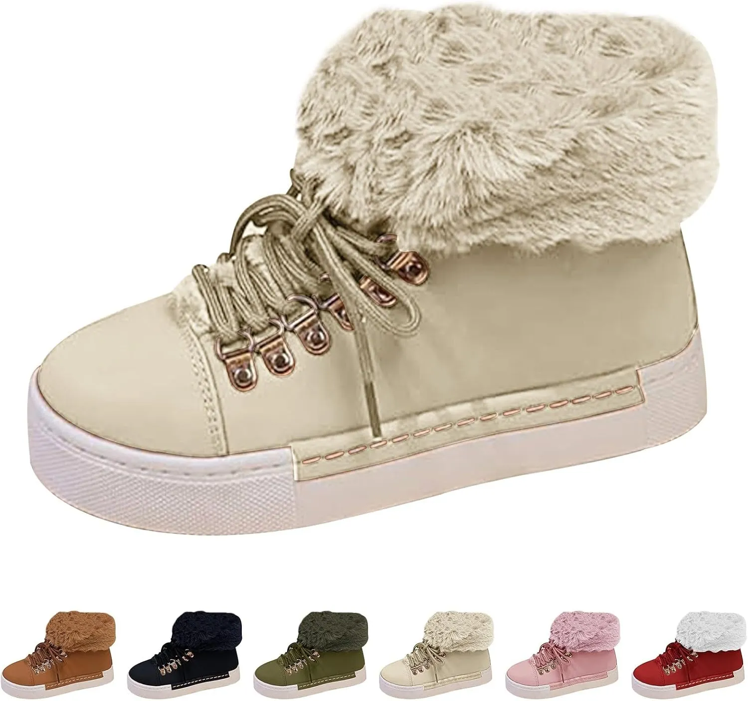 Womens Booties And Ankle Boots Plush Lined Lac?? Up Walking Boots Slip On Waterp??oof Winter Boots For Women