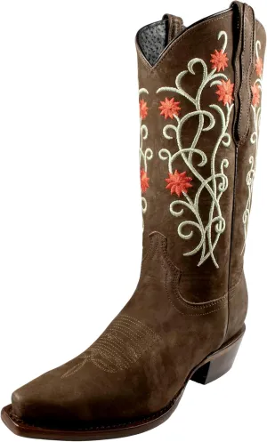 Women's Cowgirl Rodeo Boots Nubuck Genuine Leather Camel SR18