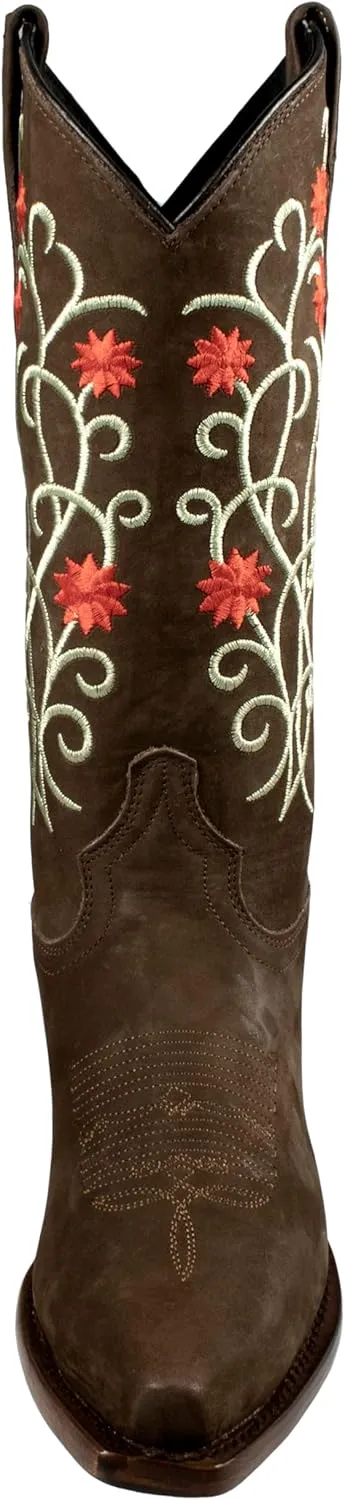 Women's Cowgirl Rodeo Boots Nubuck Genuine Leather Camel SR18