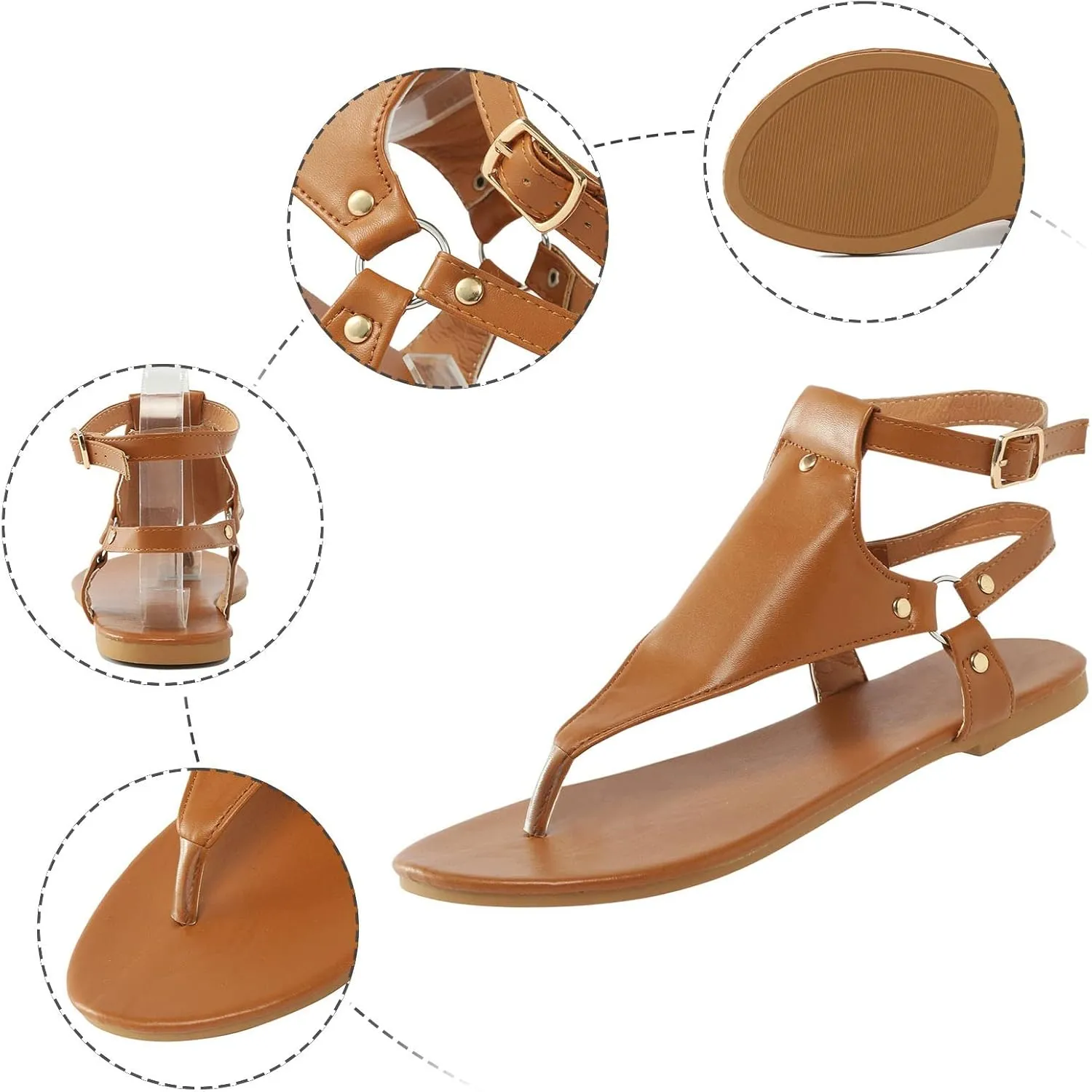 Women's Flat Sandals 2024 Thong Sandals For Women Open Toe Shoes Flat Beach Sandals Ladies Buckle Strap Flip Flops Shoes