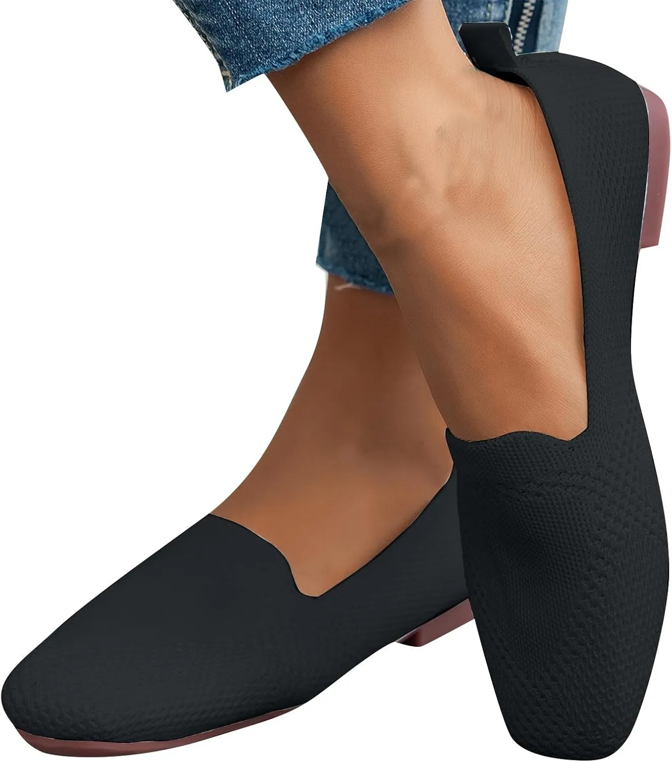 Women's Fly Weave Flat Shoes Large Size Square Toe Flat Shoes Casual Comfortable One Foot Stirrups Work Single Shoes