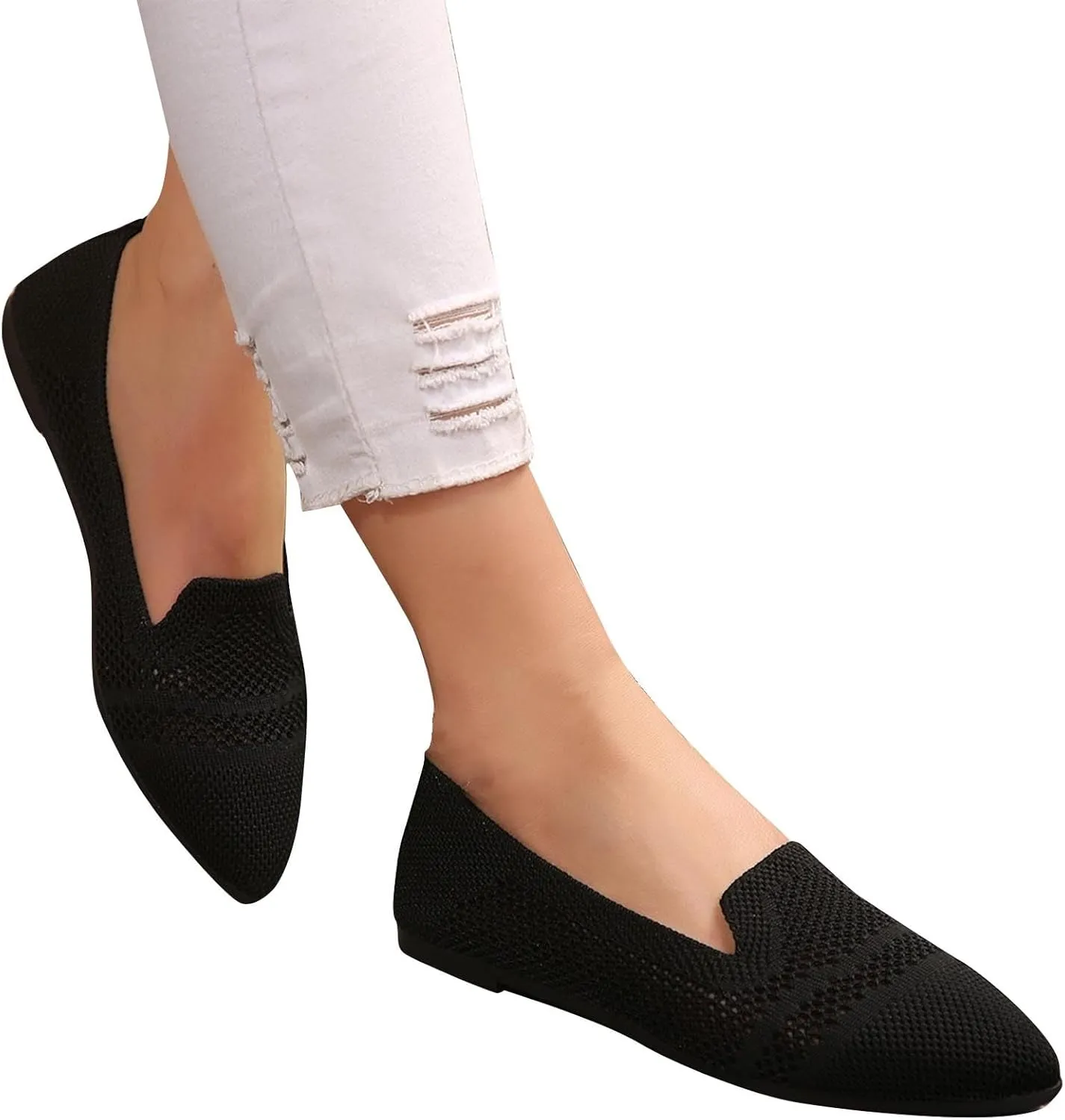 Women's Fly Weave Flat Shoes Pointed Toe Fashion Single Shoes Mesh Breathable Shoes Casual Shopping Flat Shoes