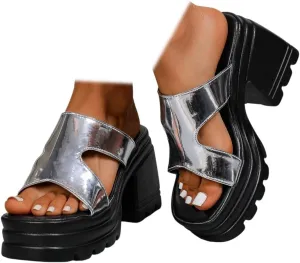 Women's Heels Sandals Peep Toe Slip On Sparkly Orthopedic Block Platform Sandal Slingback Mid Heeled Casual Summer Comfy Shoes